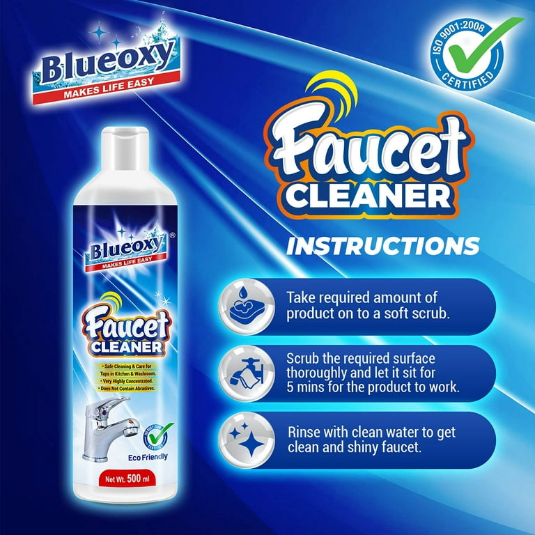 Blueoxy Faucet Cleaner Liquid, Hard Water Stain Remover For Tap & Kitchen, Limescale Remover, Shower Cleaner, Water Spot Cleaner, Ss Fittings  Cleaner