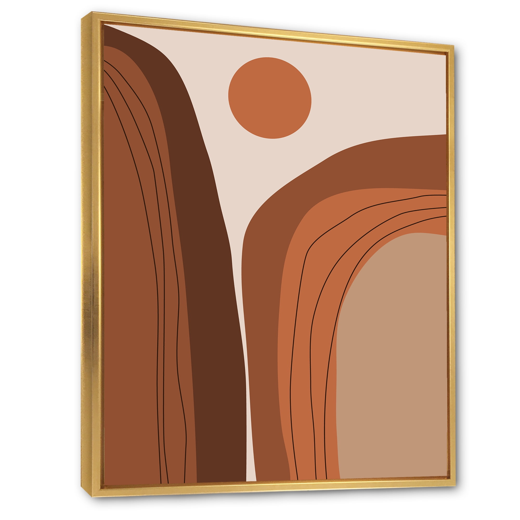 Designart 'Abstract Terracotta Mountain Landscape Sunset ' Modern Framed Canvas Wall Art Print