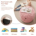 thumbnail image 2 of BYBYME Round Ottoman,Plush Striped Footrest,A Modern Foam Stuffed Poof Perfect to Rest Your Feet,20x15,Suitable for Living Rooms,Pink, 2 of 8