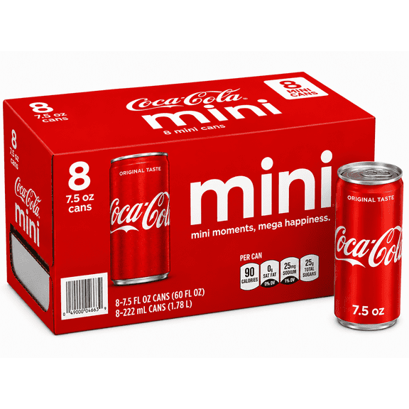 Coca-Cola Original Taste Mini Soda Cans, 7.5 fl oz Cans, Pack of 8
