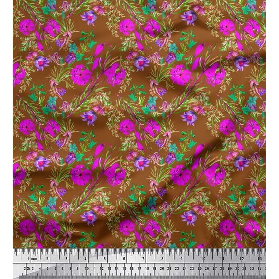 Soimoi Georgette Viscose Fabric Leaves & Azalea Floral Print Fabric by Yard 42 Inch Wide