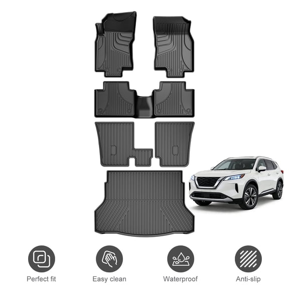 Fit for 2014-2020 Nissan Rogue (NOT Fit Sport) Floor Mats and Trunk Mat and Backrest Mats TPE All Weather Back Seat Covers Protector Rogue 2025 Accessories