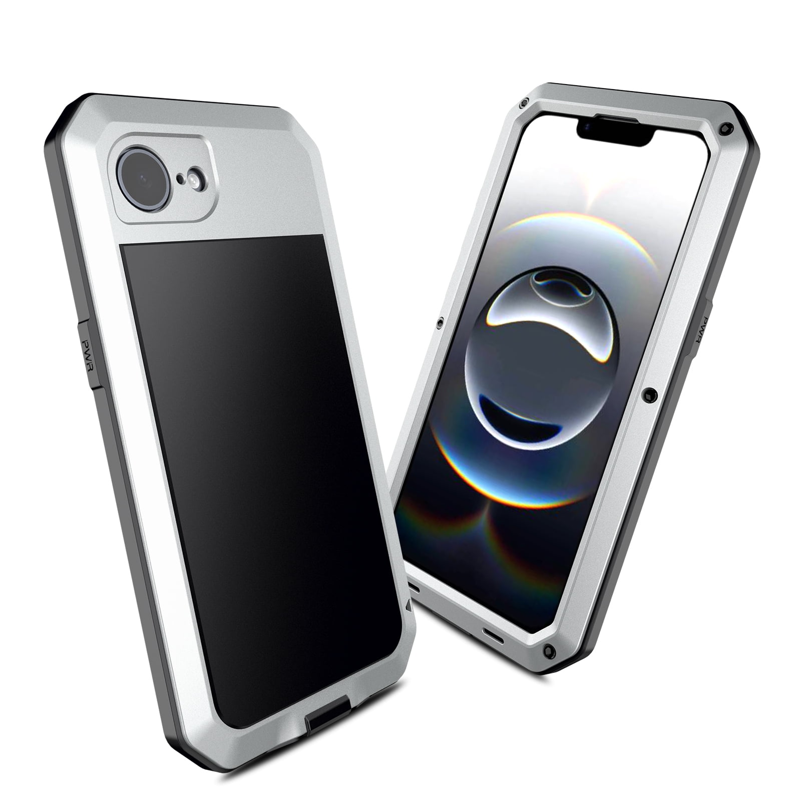 for iPhone 16e Case, 360 Full Body Protective Cover Heavy Duty Shockproof Armor Aluminum Alloy Metal Case with Silicone Built-in Screen Protector for iPhone 16e, Silver