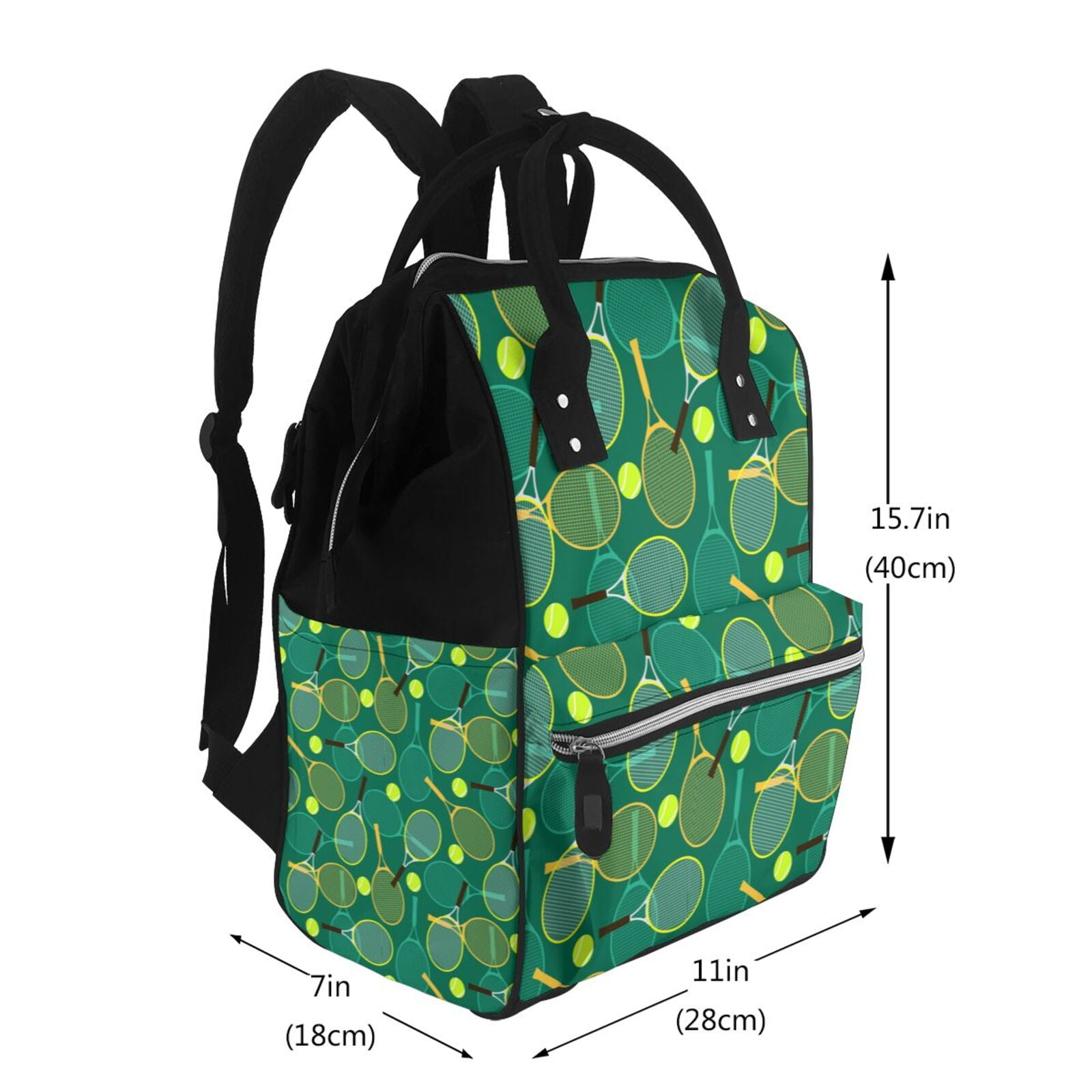 Ratiio Tennis Rackets and Balls Mummy Backpack - Waterproof Twill Canvas, Large Capacity Diaper Bag with Multiple Pockets and Adjustable Straps
