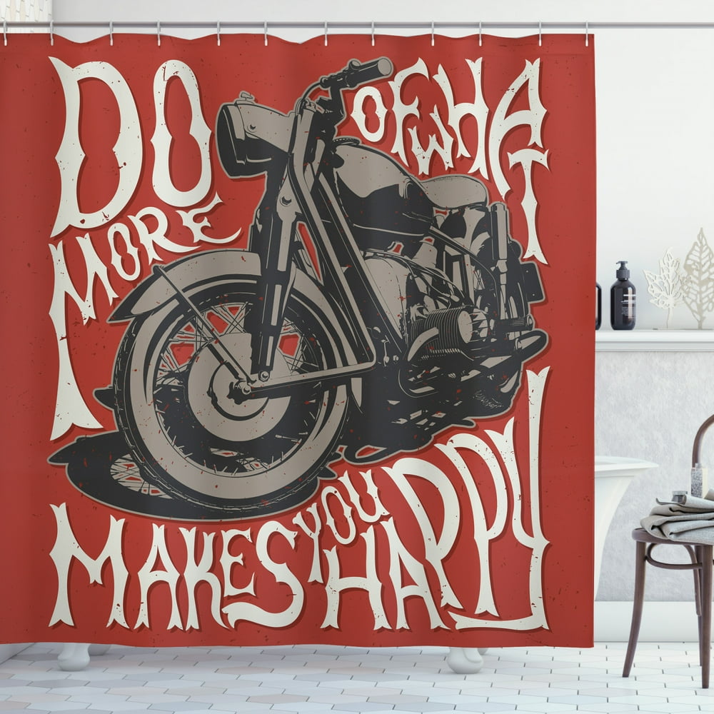 Motorcycle Shower Curtain, Retro Bike with Uplifting Lettering Free