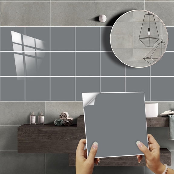 10 Pcs Peel and Stick Tile Wall Stickers Vinyl Backsplash Gray 5.9 x 5.9inch Waterproof Self Adhesive Decals Kitchen Bathroom DIY Decor