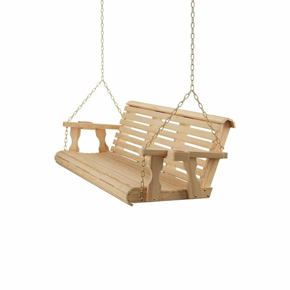 Amish Casual 6 Foot Roll Back Porch Swing with Cup Holders in Unfinished - Amish Made in The USA from Treated Pine Heavy Duty 700 Lb. Weight Capacity