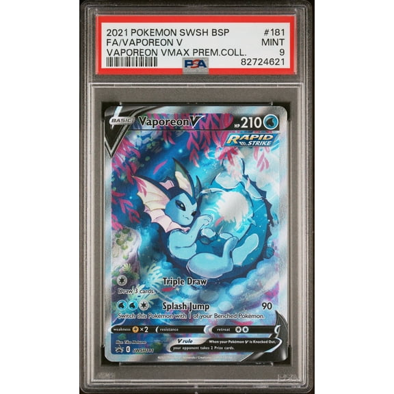 Collectible Graded 2021 PSA 9 Pokemon SWSH Black Star Promo Vaporeon V FA VMAX Prem Coll #181 Trading Card