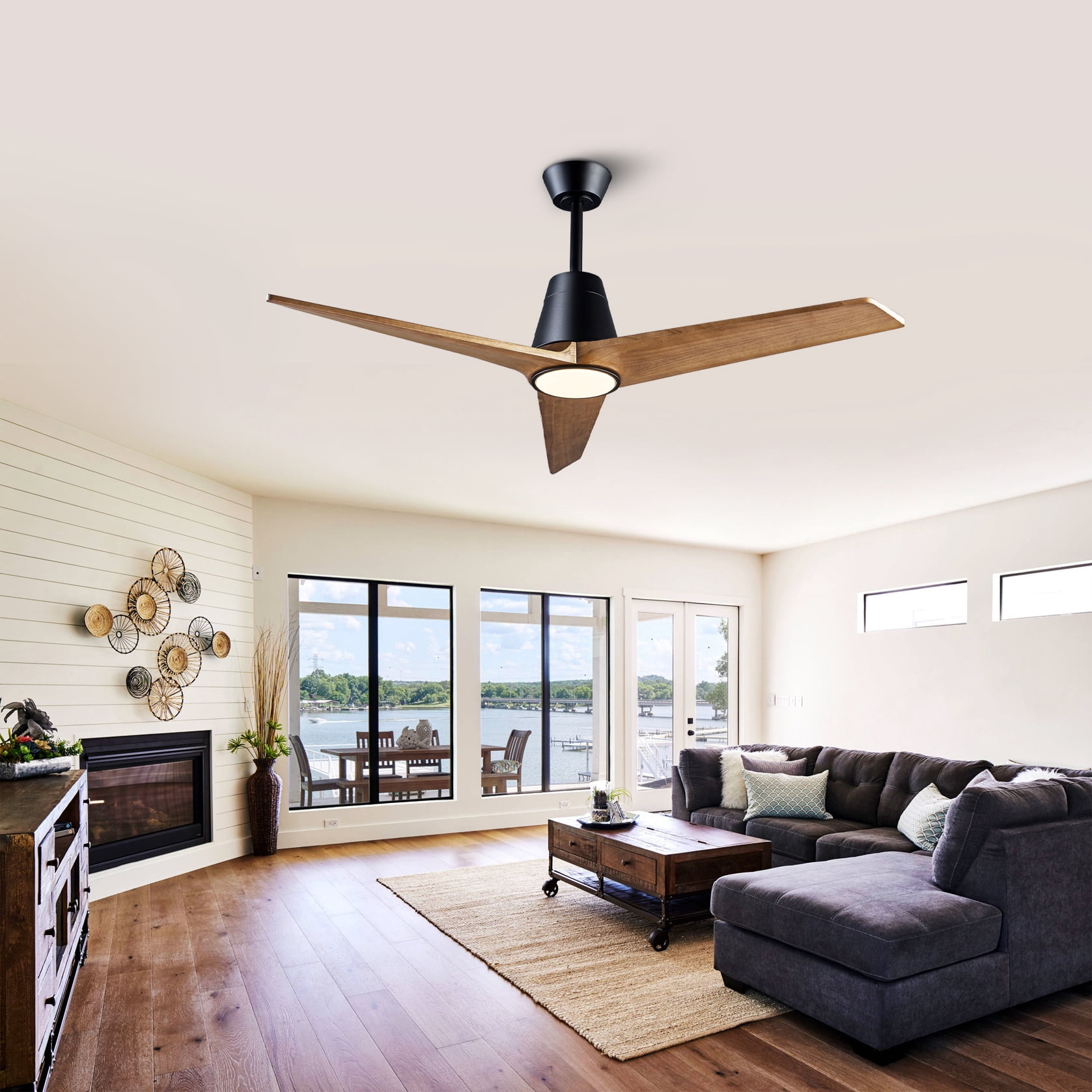Mintazer 52 in Ceiling Fan with Lights and Remote, Modern Ceiling Fan with 6 Speed & 3 Blade for Indoor Outdoor Bedroom Living Room, Walnut