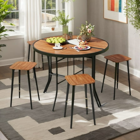 Yardi Yarda Half-Round Folding Event Table with Metal Frame, Patio Dining Table for Outdoor as Yard, Brown