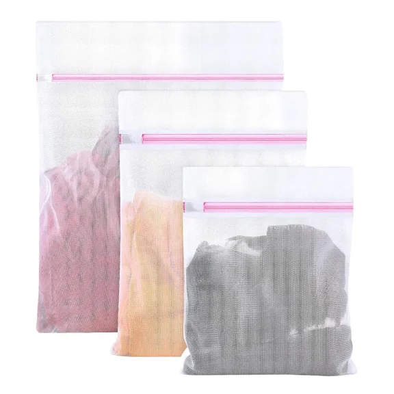 3 Pack Durable Laundry Wash Bags Zipped Mesh Laundry Washing Bags For Delicates