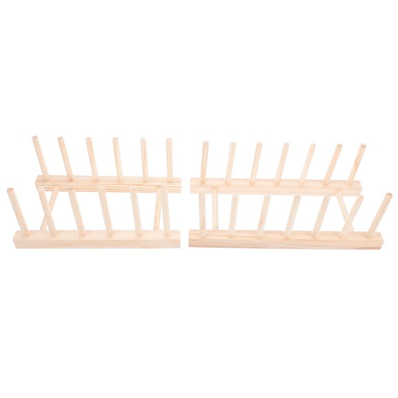 2Pcs Practical Wooden Dishes Draining Rack and Storage Container for Bowls and Plates