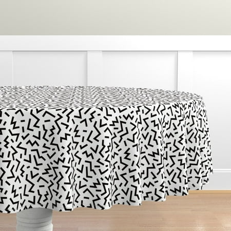 

Cotton Sateen Tablecloth 70 Round - Super Trendy Geometric Shapes Squares Stripes Zigzag Abstract Memphis Retro Black White Scandinavian Print Custom Table Linens by Spoonflower