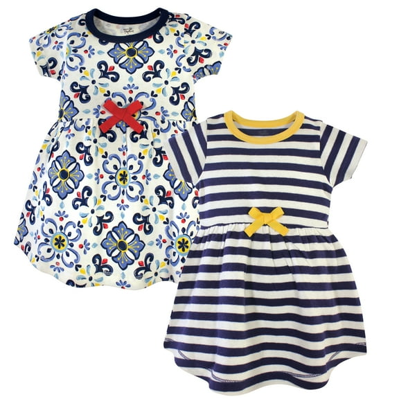 Luvable Friends Touched by Nature Short-Sleeve Dresses 2pk, Ceramic Tile, 0-3M