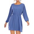 thumbnail image 3 of TWZH Women Solid Backless Tie-Up Elastic Waist Long Sleeve Mini Dress, 3 of 7