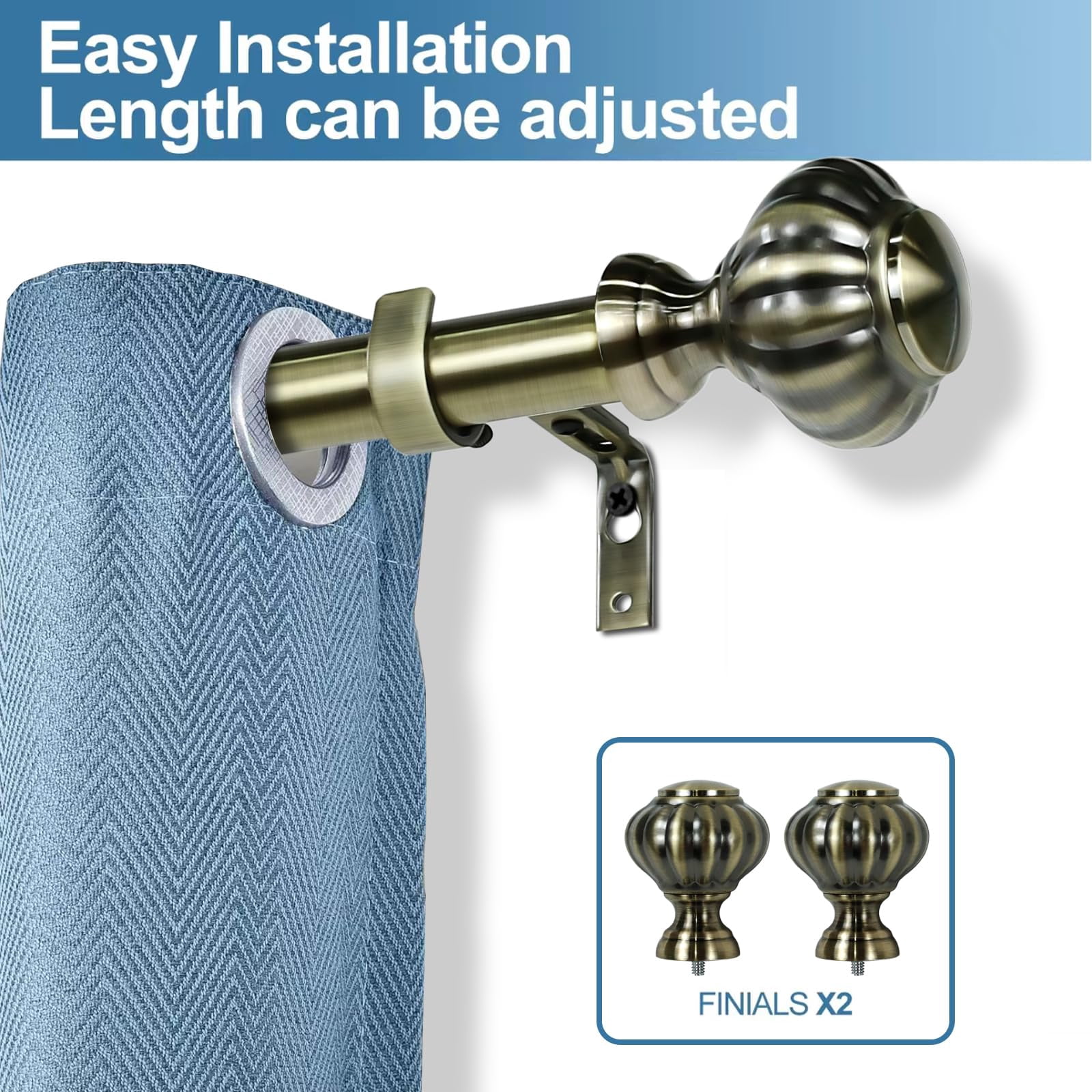 Urbanest 1-inch Diameter Doorknob Adjustable Single Drapery Curtain Rod, 48-inch to 84-inch, Antique Brass 48"-84" Antique Brass