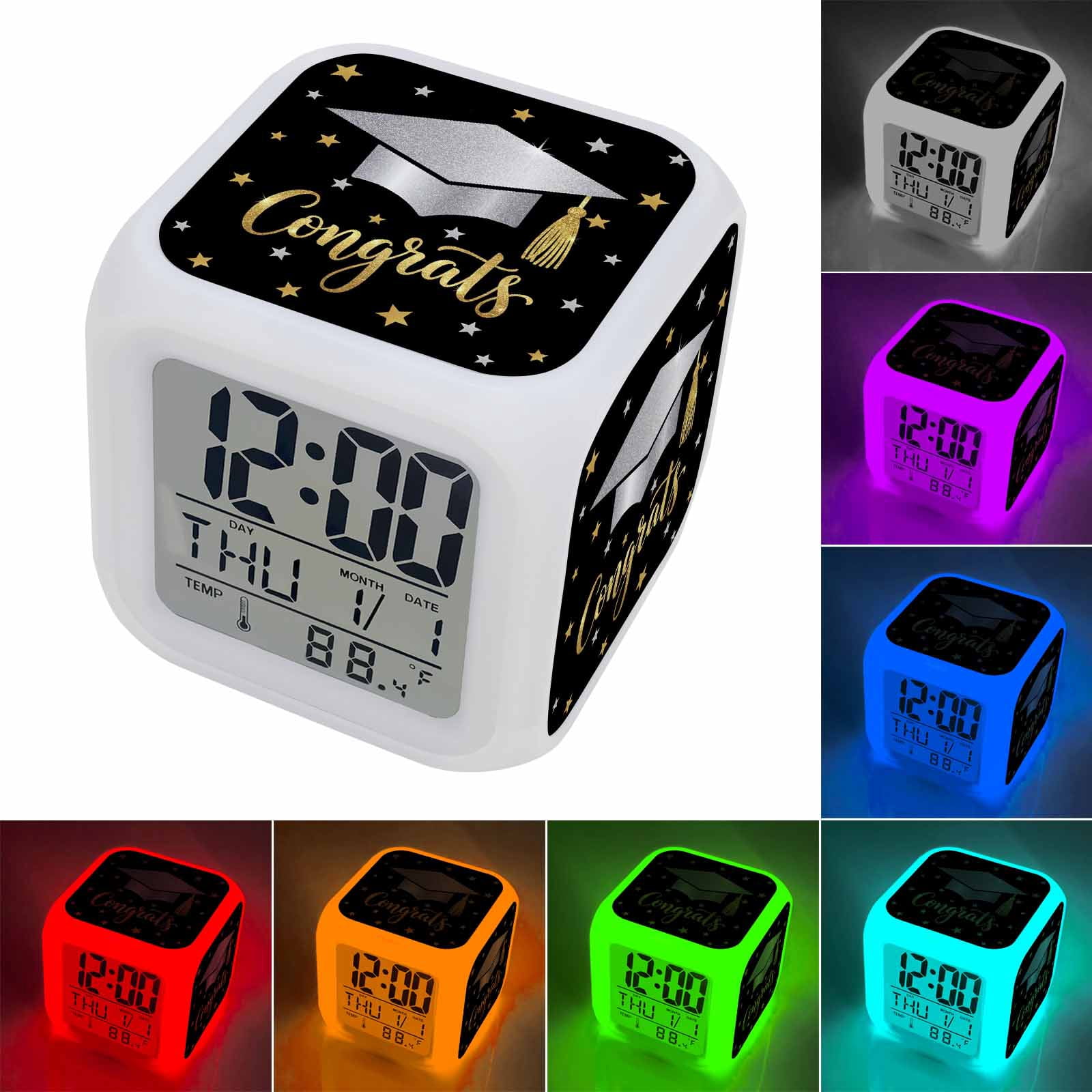 Alarm Clocks Congrats Bachelor's Hat Digital Clock 7 Color LED Night Light Silent Non-Ticking Battery Operated Stars Graduate Season Cube Clocks for Bedroom Bedside Living Room Office School