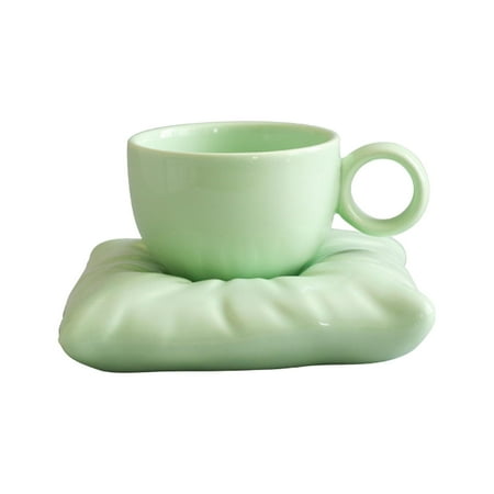 

Ceramic Coffee Mug Espresso Latte Mug with Saucer Set Unique Cappuccino Mugs Porcelain Milk Tea Cup for Home Desktop Juice Decoration Kitchen Light Green