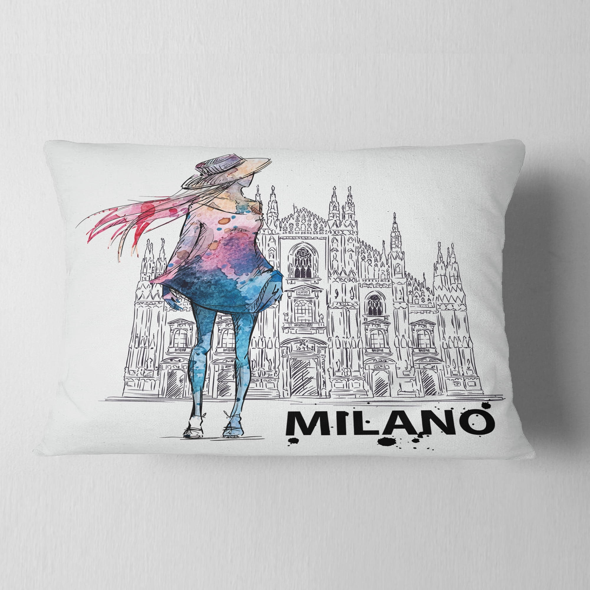 Designart Girl on a Milano Duomo - Contemporary Throw Pillow - 12x20