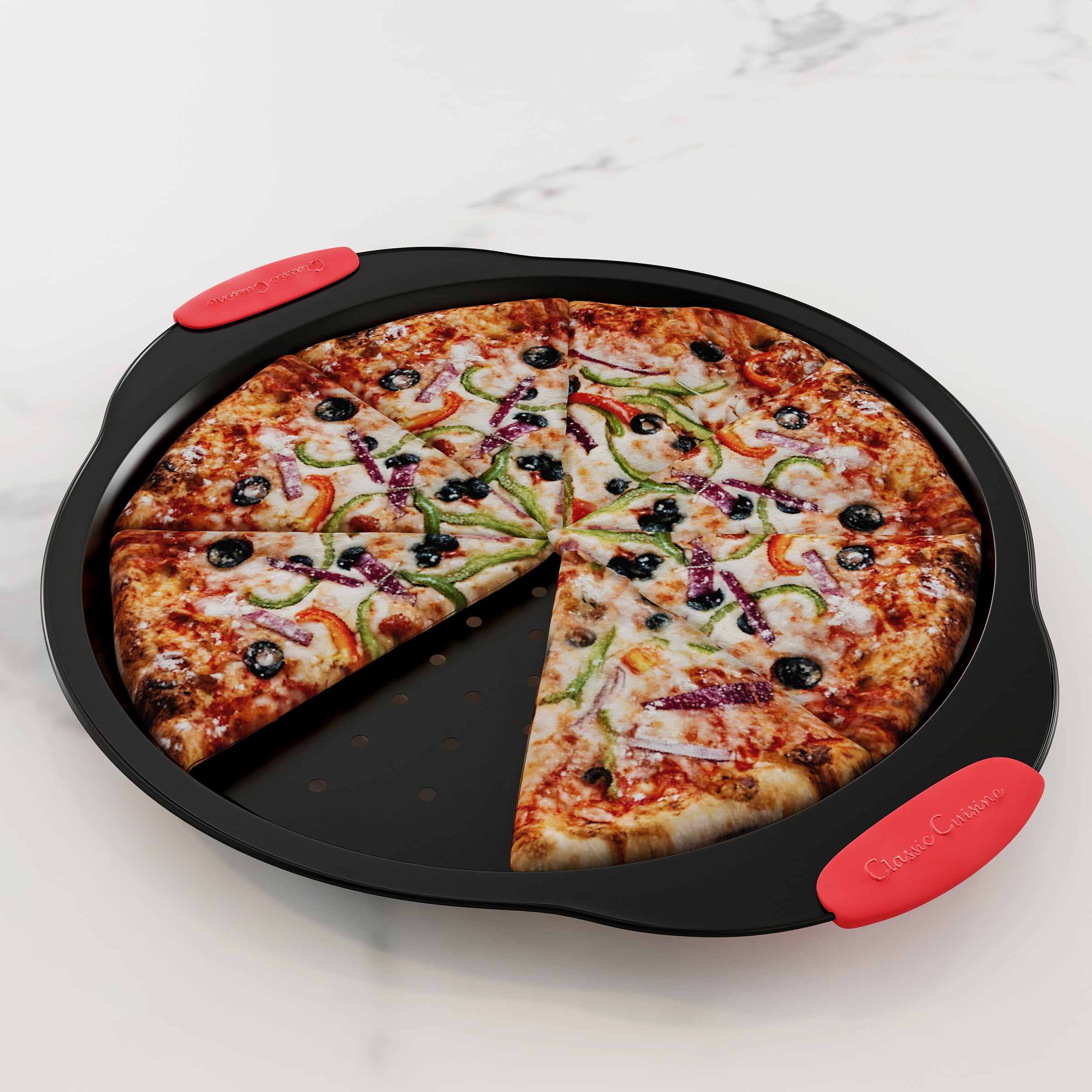 13" Pizza Crisping Pan with Cutter Non-Stick Coating Easy Clean Kitchen Cookware 
