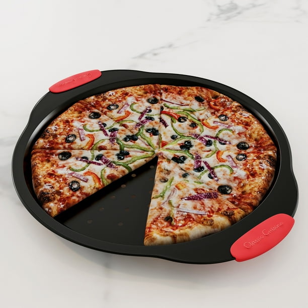 Pizza Pan and Cutter Set13” Nonstick Crisper Tray with Vent Holes for
