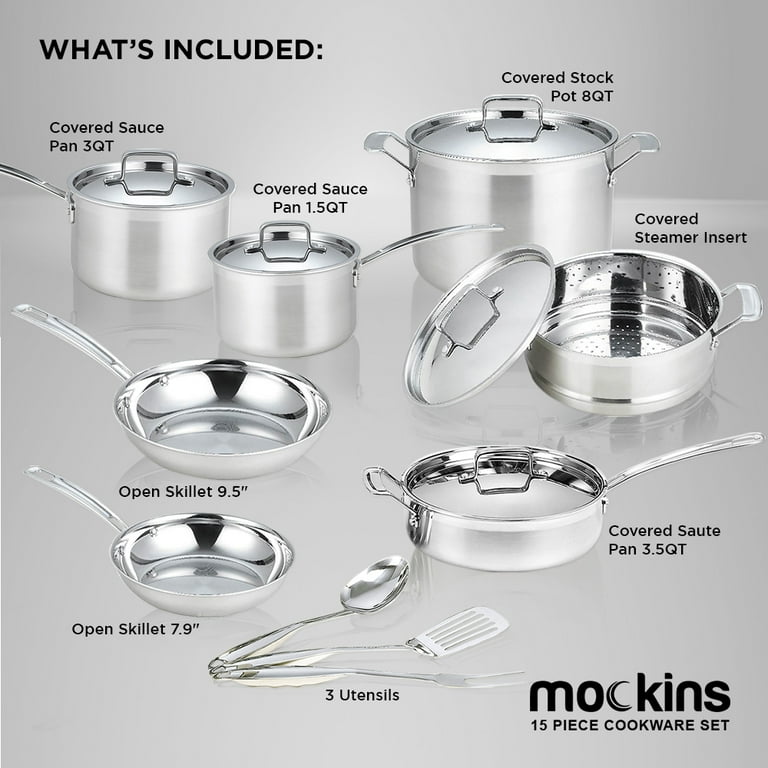 Cooks Stainless Steel 15-pc. Cookware Set, Color: Stainless Steel