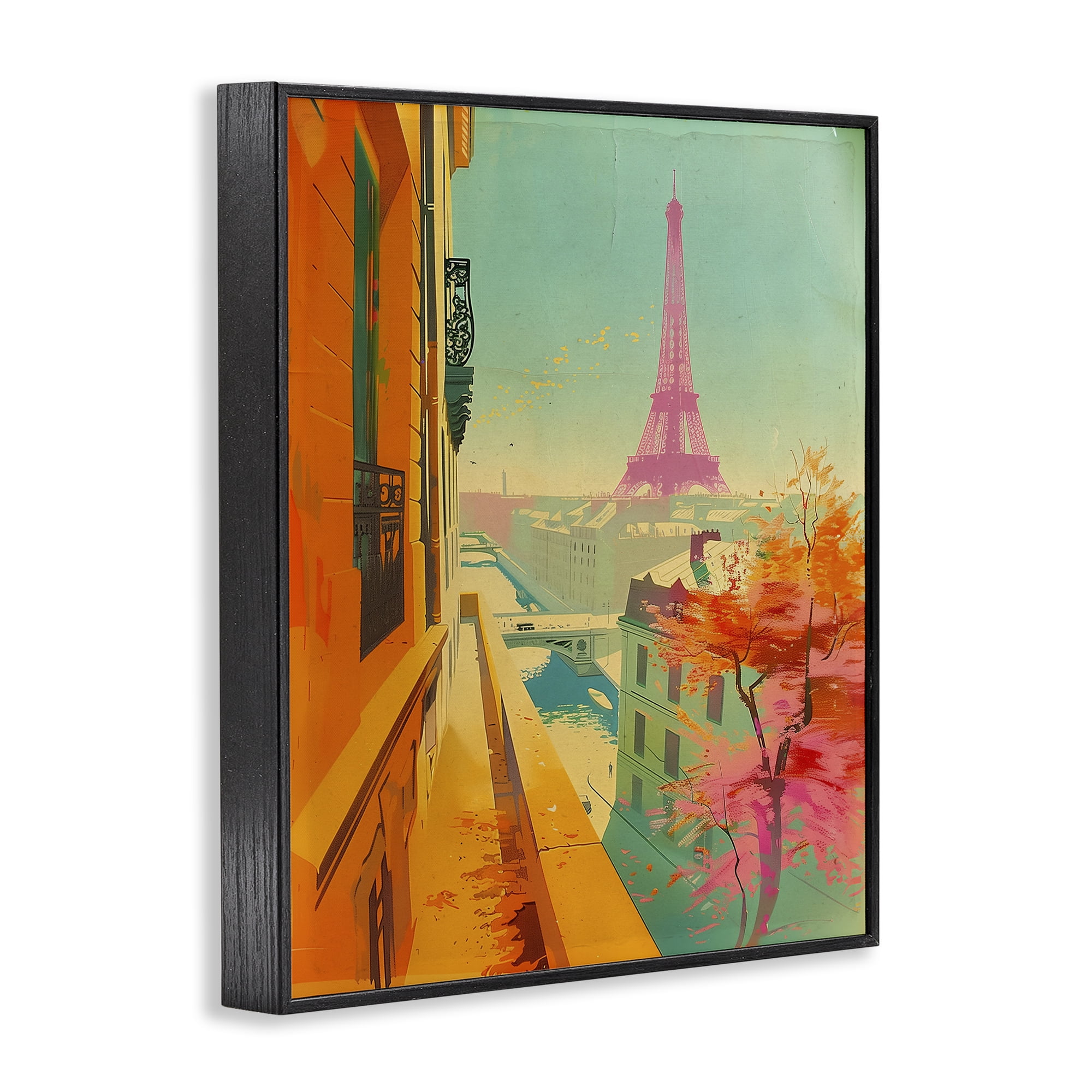 Stupell Industries Modern Eiffel Tower Town & City Painting Black Framed Art Print Wall Art, 16 x 20