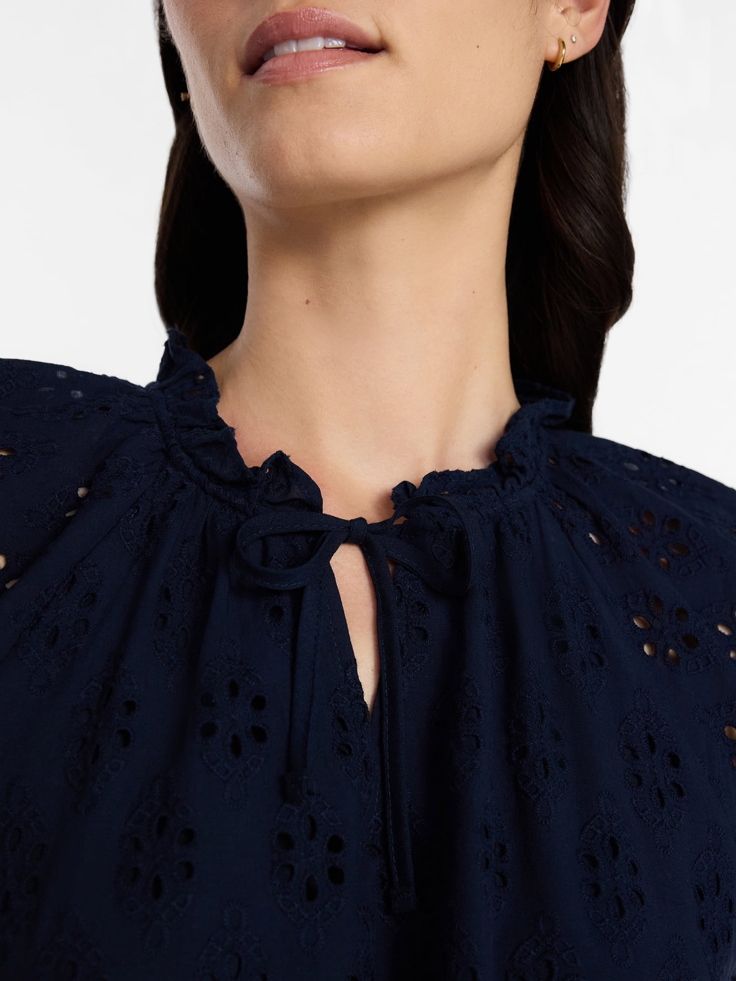 Time and Tru Women's Eyelet Embroidery Cotton Mini Dress with Flutter Sleeves, Sizes XS-XXXL