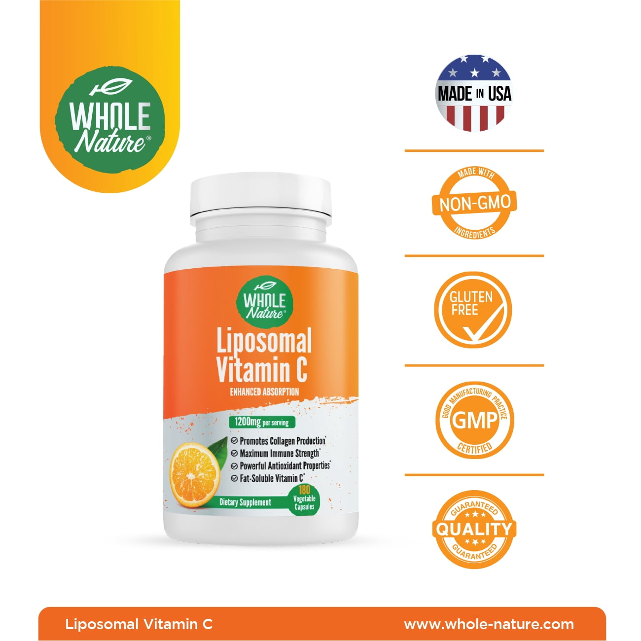 Whole Nature Liposomal Vitamin C, 1200 mg, High Absorption Immune System and Collagen Booster, 2 Pack