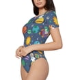 thumbnail image 2 of Daiia Cartoon Space print Women's Crew Neck Short Sleeve Bodysuit Fashion Tops Fit Casual Basic Extender Bodysuit-Small, 2 of 9