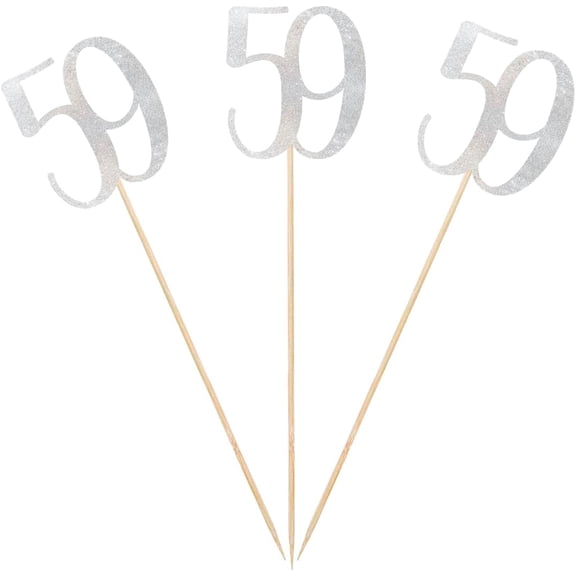 Silver Glitter 59th Birthday Centerpiece Sticks, 12-Pack Number 59 Table Topper Anniversary Party Decorations