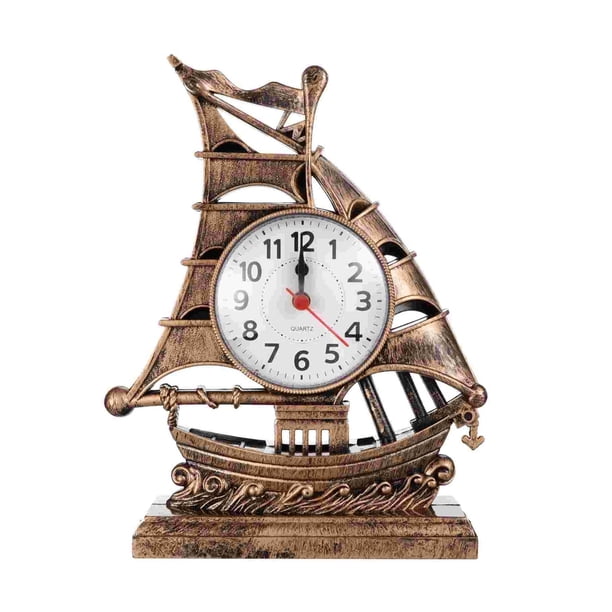 Reloj Despertador Velero Mesa Escritorio Vintage Modelo Retro Adorno Relojes Figura Náutica Barco Mesilla De Noche Silencioso Decoración Escritorio