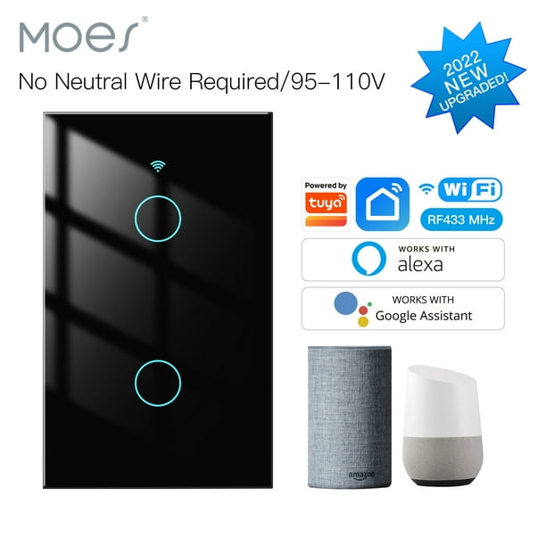 Moes Wifi Smart Light Switch No Neutral Wire Single Pole 110v Rf433 2 Gang Black Com - Moes Wifi Wall Touch Switch No Neutral Wire Needed Moes Wifi Smart Light Switch No Neutral Wire Single Pole 110v Rf433 2 Gang Black Com - Moes Wifi Wall Touch Switch No Neutral Wire Needed