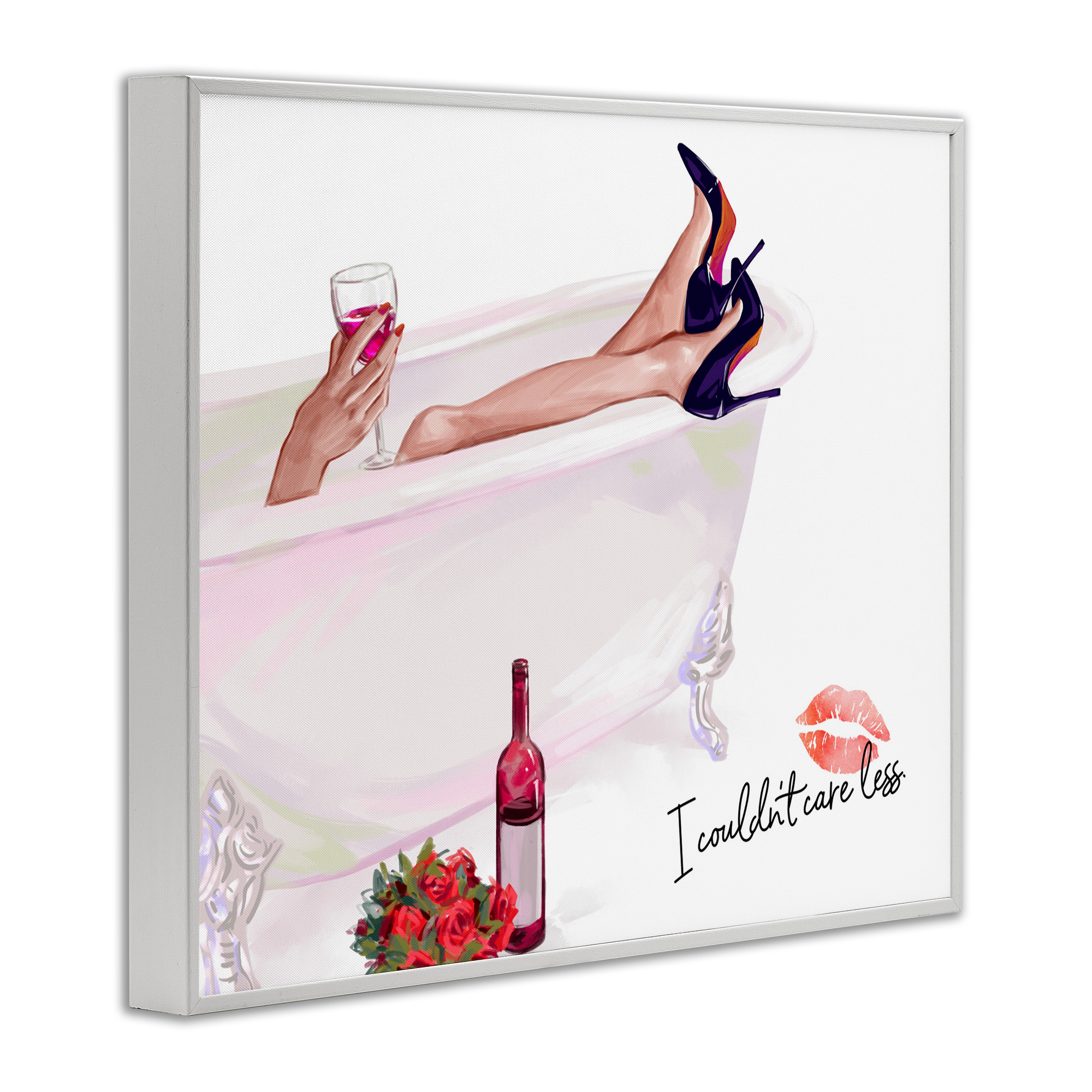 Couldn't Care Less Tub White Framed Giclee Art, design by Ziwei Li