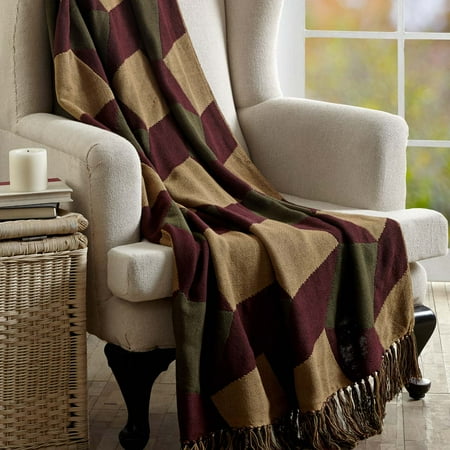 - Natural Tan Primitive Decor Napa Valley Cotton Knotted Tassels Geometric Throw