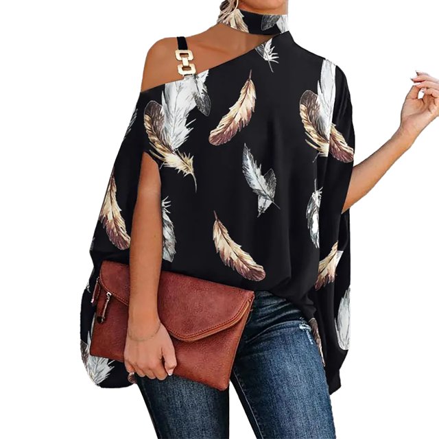 Chemise à Imprimé Mode, Col Roulé Femme une Épaule Blouse Oversize Femmes Col Roulé une Épaule Top Efficacité Optimale