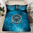 thumbnail image 1 of Nautical Rudder Fitted Sheet,Navigation Ocean Adventure Theme Psychedelic Soft Decorative Fabric Bedding Spider Web Mystic Trippy Teal Black Pocket Twin Size with 1 Pillowcase, 1 of 6