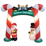 Arche de canne de bonbon gonflable de Noël éclairée de 8 pieds de haut avec le père noël bonhomme de neige pingouins lumières LED décorations de vacances intérieures extérieures Blow up Yard Lawn Gon
