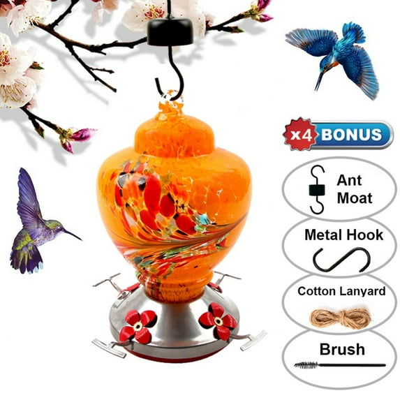 38 oz Glass Hummingbird Feeder Pet Bird Feeder Courtyard Outdoor Drinking Fountain Glass Hanging Feeding