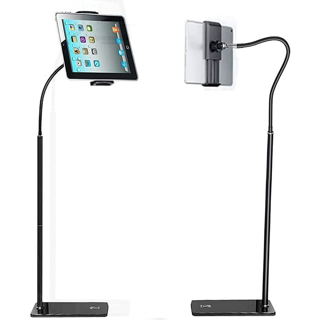Support de Tablette sur Pied, Support de Tablette Réglable en Hauteur, Rotation à 360 Degrés, Compatible avec iPad Mini Air Pro, Tablette, Galaxy Tab, Kindle, Téléphones Portables (4.6 Pouces - 10.5 Pouces)