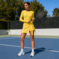 thumbnail image 6 of Feekit Women's Long Sleeve Tennis Golf Dress with Built-in Shorts High Stretch Athletic Workout Romper Skort Dress with Thumb Holes, 6 of 8