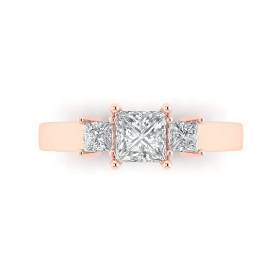 Three-Stone Engagement Ring for Women - 1.11ct Simulated Diamond in 18K Rose Gold Promise Ring