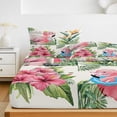 thumbnail image 6 of Twin Sze Fitted Sheet Set - Pink Flamingos 2 Piece Bedding Sets 16" Deep Pocket Fitted Sheet with 1 Pillowcase, Summer Palm Leaf Tropical Botanical Brushed Microfiber Hotel Luxury Bed Sheets, 6 of 9