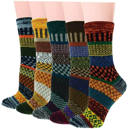 

YAZI 5Pack Womens Vintage Winter Soft Warm Thick Cold Knit Wool Crew Socks Multicolor free size