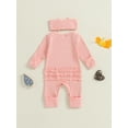 thumbnail image 5 of Newborn Baby Girl Coming Home Outfit Long Sleeve Letter Romper Ribbed Ruffle Jumpsuit Headband Set Spring Fall Clothes, 5 of 8
