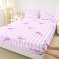 thumbnail image 3 of Manfei Purple Ribbon Bowknot Fitted Sheet Full,Minimalist Geometric Lines Bed Set,3 Pieces,1 Fitted Sheet and 2 Pillowcases, 3 of 6