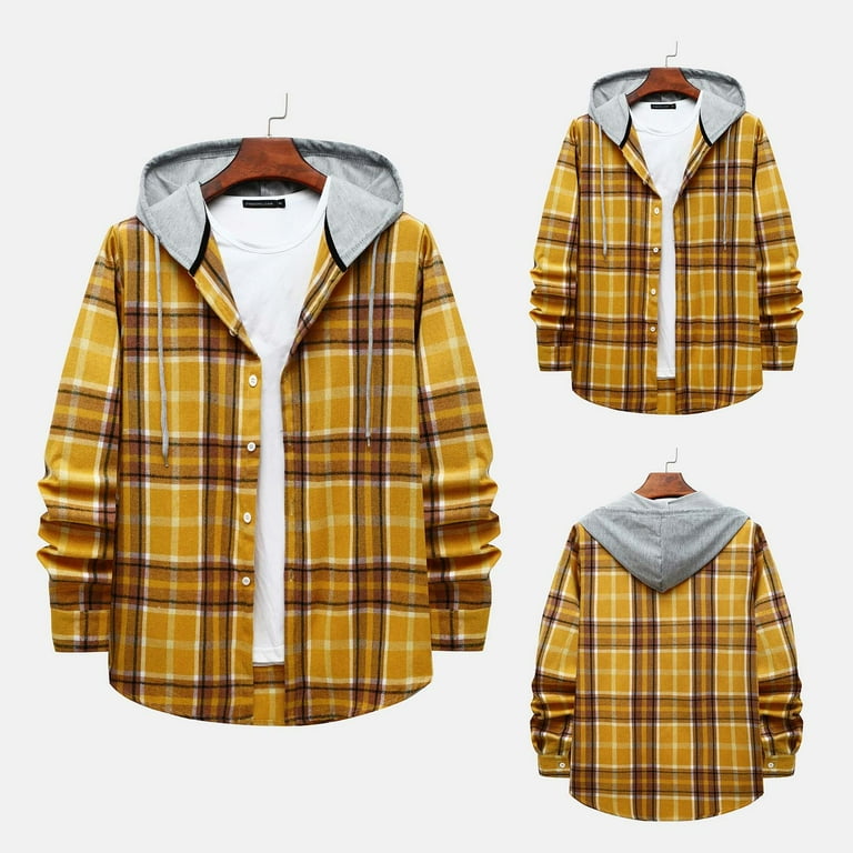 JGGSPWM Men's Hoodies Big and Tall Plaid Hooded Sweatshirts