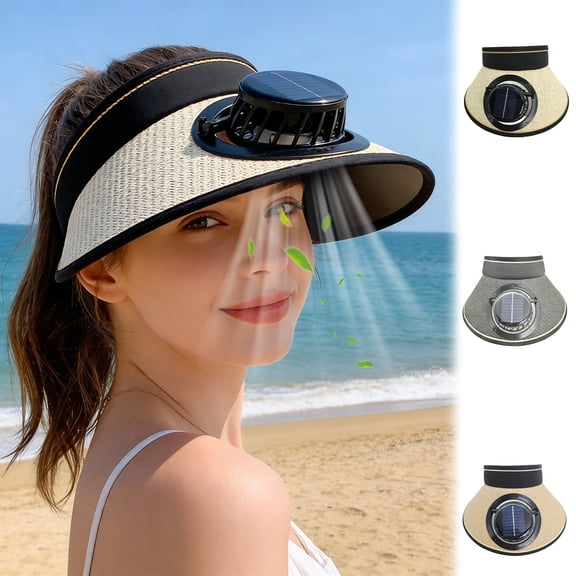 Straw Solar Fan Hat Double Power Wide Brim Ventilated Top Cooling Sun Cap for Beach Hiking Fishing Outdoor Travel by PALIFEUR