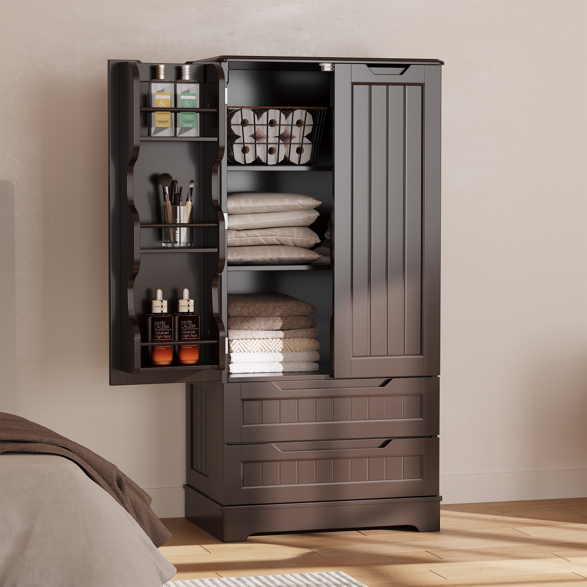 63'' Large Kitchen Pantry Cabinet with Drawers, Noelse Pantry Storage Cabinets with 2 Doors and 3 Shelves for Kitchen Dining Room and Living Room, Dark Brown