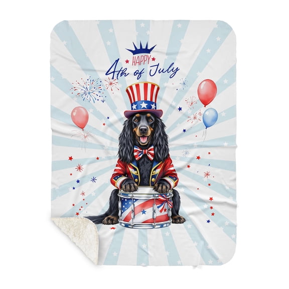 Happy 4th of July Patriotic Afghan Hound Marching Band Uniform Balloons Fireworks Cozy Sherpa Blanket Dog Lover Warm Soft Throw Blanket - 13009